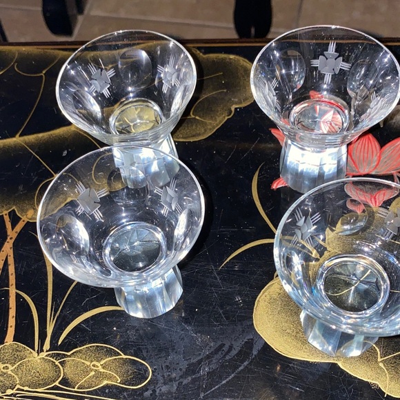 Vintage Mid Century Czech Art Deco Crystal Clear Glass Accent 4 Shot Glass BX39 - Picture 5 of 6